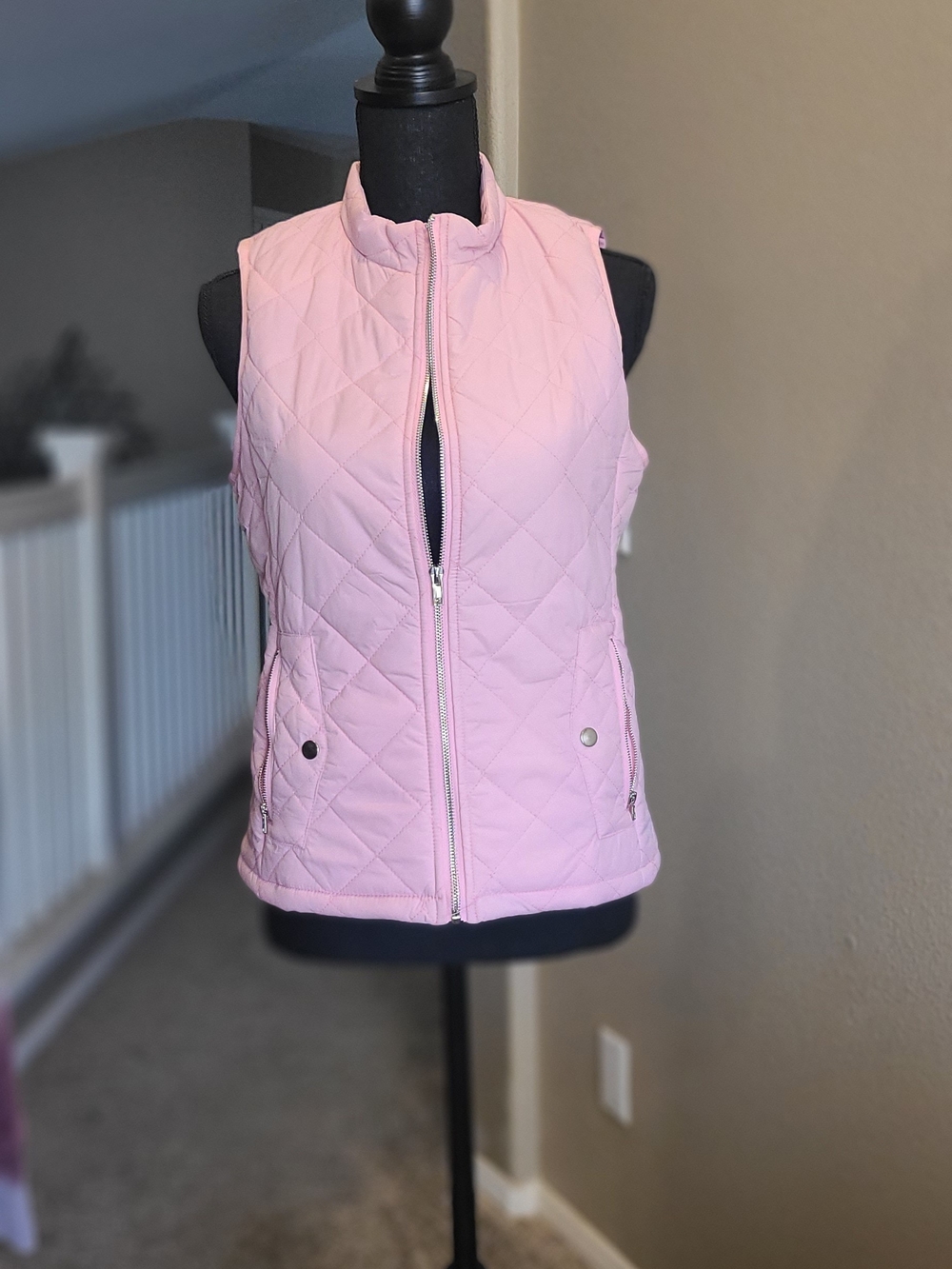 Pink Quilted Vest with  2 Zippered Pockets